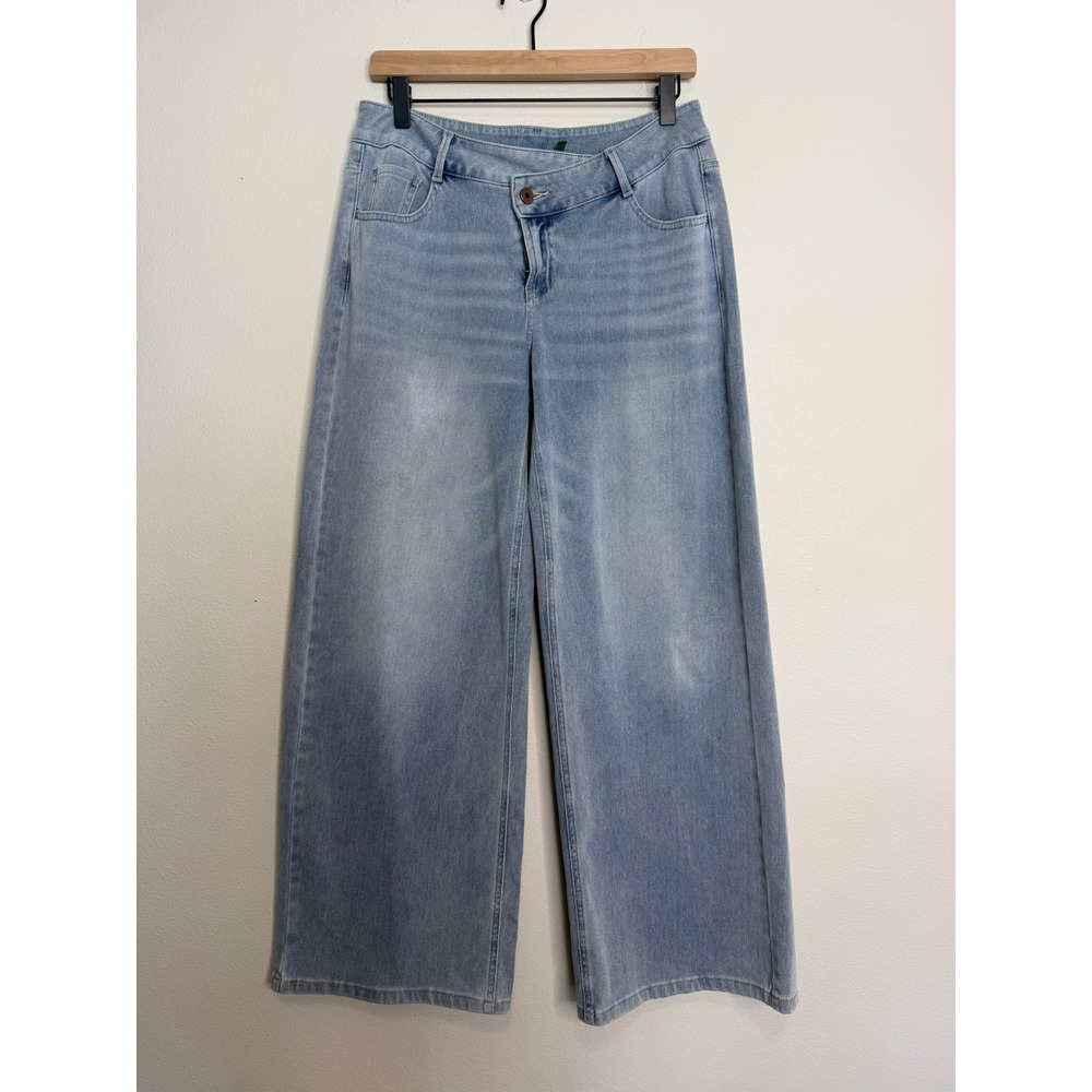 Halara Women's Light Wash Crossover Waist Wide Leg Jeans Size Small Regular